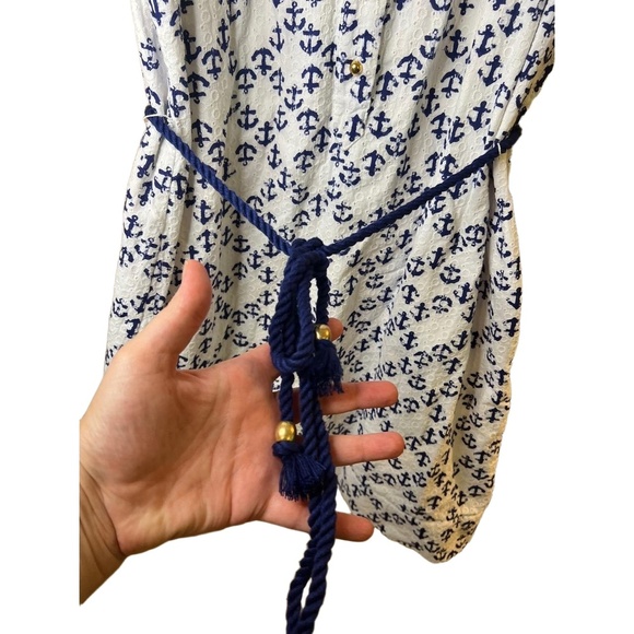 Vineyard Vines Shirt Dress White Navy Anchor Button Front Preppy Coastal Size 16 - Picture 6 of 12